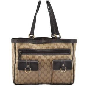 GUCCI GG Crystal Abbey Shoulder Tote Bag‎ GG PVC Leather Brown 🤎